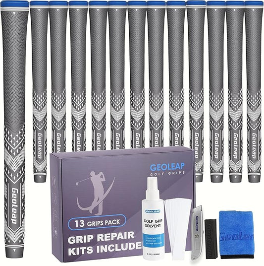 Geoleap Golf Grips Set of 13- Soft Golf Club Grips,Reduce Taper Design Provides High Traction and Performance,13 Grips with 15 Tapes and 13 Grips with All Repair Kits for Choice.