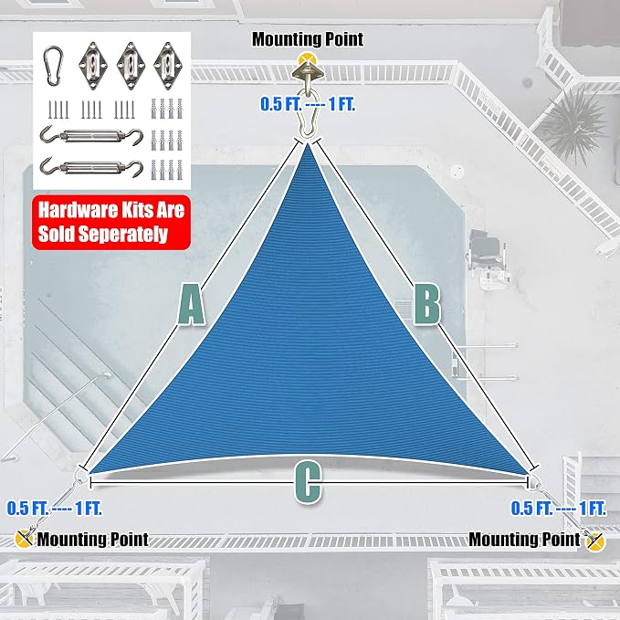 Amgo Custom Size 20' x 20' x 20' Blue Triangle Sun Shade Sail UPF50+ AGTAPT12 - Image 6
