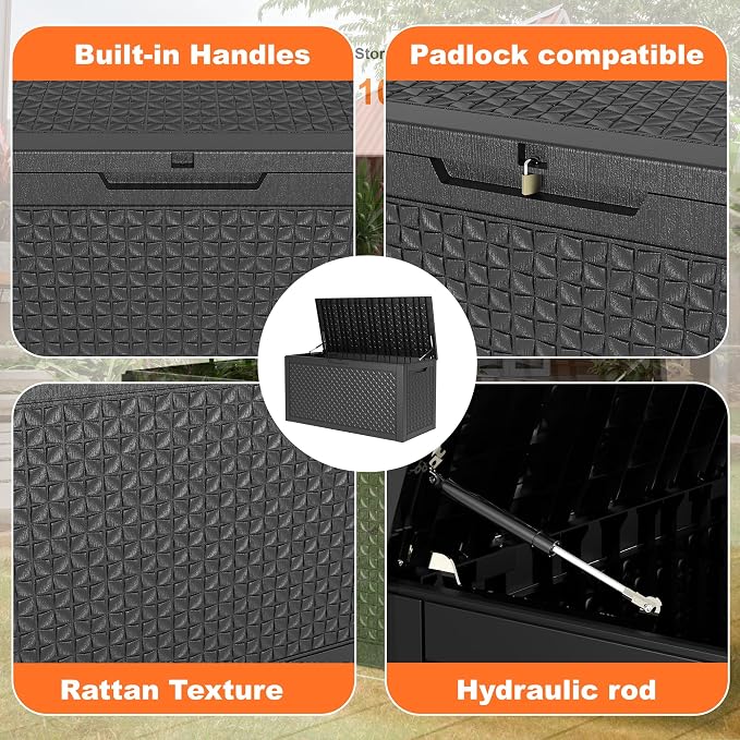 PatioZen 110 Gallon Deck Box Outdoor, Weatherproof Resin Patio Storage Box - Image 5