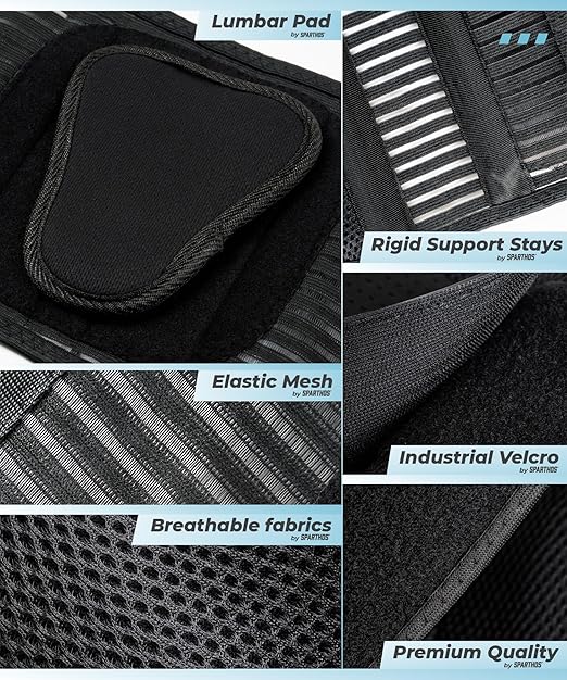 Sparthos Back Support Belt - Relief from Back Pain, Sciatica, Herniated Disc - Lower Backbrace With Lumbar Pad For Home & Lifting At Work - For Men & Women - Fits 52–59″ Waist (X-Large, Check Sizing)
