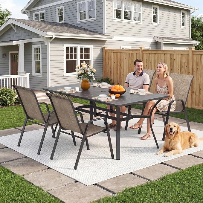 Outdoor Patio Chairs Set of 4 Stackable Dining Chairs All-Weather Textilene - Image 3