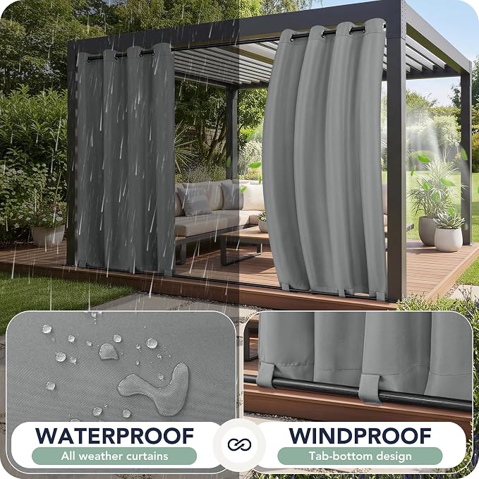 Outdoor Curtains for Patio Waterproof 6 Panels, Porch Sun Shade | Weatherproof - Image 2