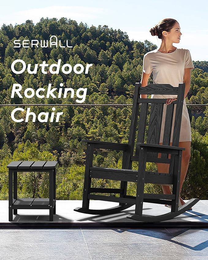 SERWALL Rocking Chair Outdoor, HDPE Front Porch Rocker - Image 6