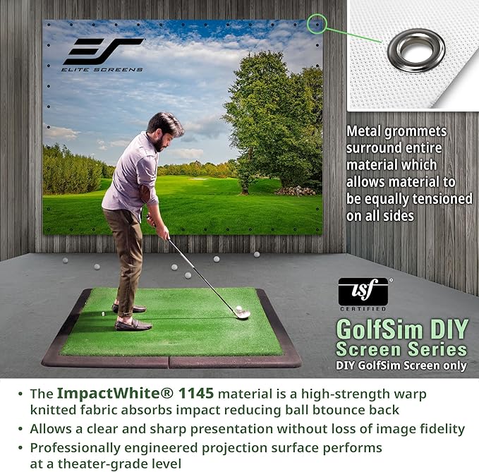 Elite Screens GolfSim DIY, 10'x13' Golf Simulator Impact Screen with Grommets for Indoor Home Golf Training, Golf Hitting Screen, ISF Material, Folded Packing, DIY10X13-IPW1145-F