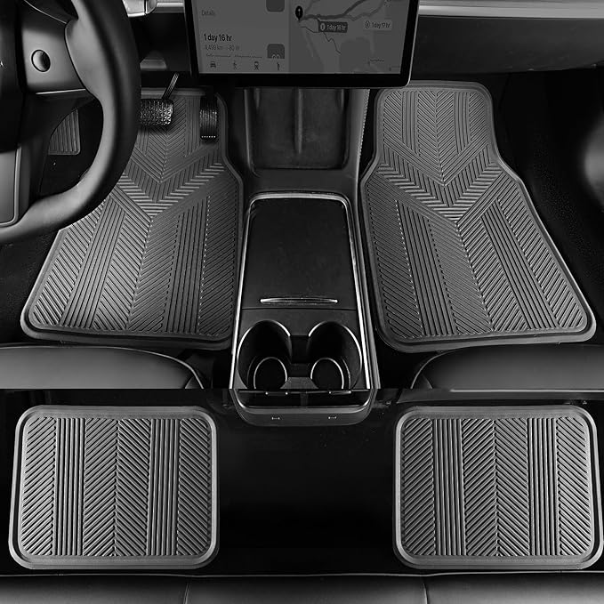 CAR PASS Universal Car Floor Mats & Cargo Liner Full Set, Waterproof Anti-Slip Rubber Trim to Fit Trunk Mats All Weather Protection Fit Car SUV Sedan Coupe Vehicle Automotive 5 Pieces, S-M Size Gray