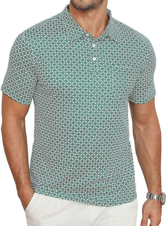 Lexiart Mens Golf Shirt Short Sleeve Dry Fit Print Moisture Wicking Performance Patterns Collared Polo Shirt with Pocket