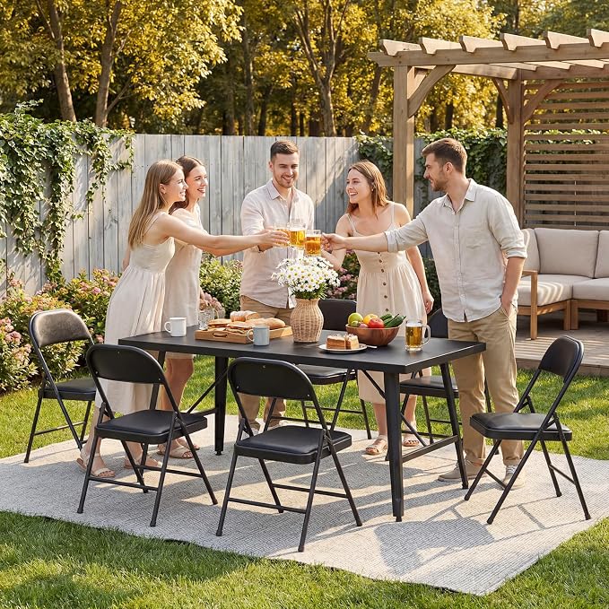 4 Pack Padded Folding Chairs, Portable Metal Foldable Chairs - Image 8