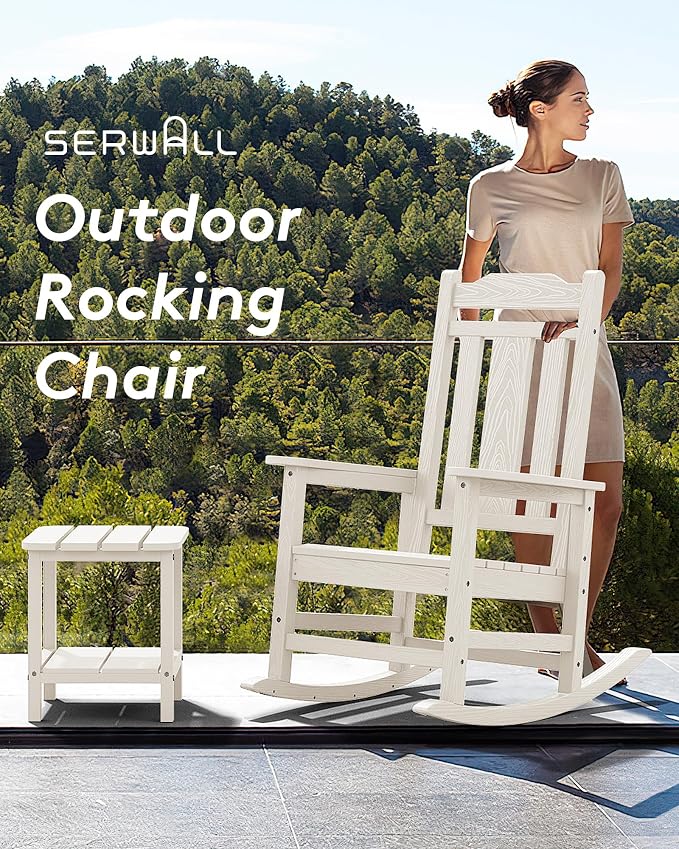 SERWALL Outdoor Rocking Chairs Set of 2, HDPE Rocking Chair Outdoor - Image 4