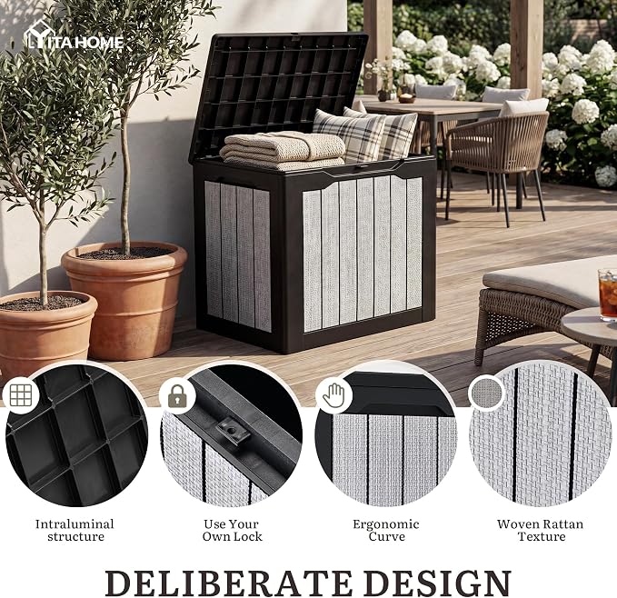 YITAHOME 35 Gallon Deck Box | Waterproof Resin Outdoor Storage Box, Doubles as - Image 2
