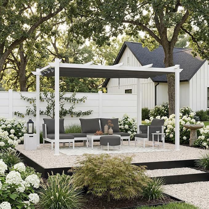 PURPLE LEAF Retractable Pergola 10' x 13' White Pergola, Extra Canopy, anchored - Image 11