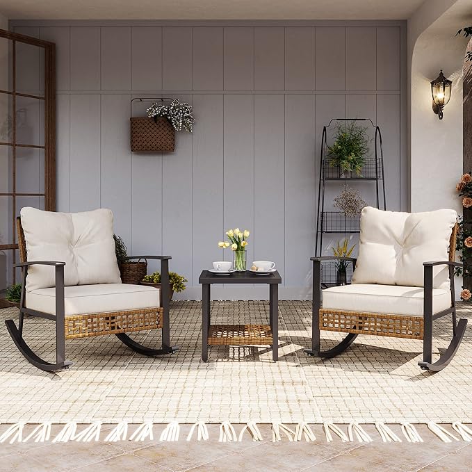 3-Piece Rocking Bistro Set, Outdoor Patio Furniture by LAUSAINTHOME