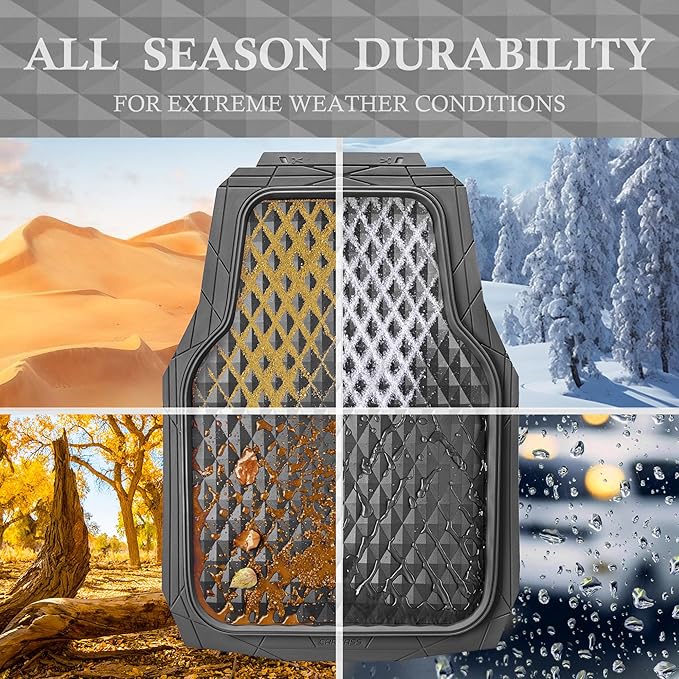 CAR PASS Heavy Duty Charcoal Gray Rubber Car Floor Mats Univeraal Fit, Deep Dish All-Weather Floor Mat for Car, Waterproof Durable Anti-Slip Trim to Fit for SUV Truck Sedan, 3 Piece Full Set Dark Gray