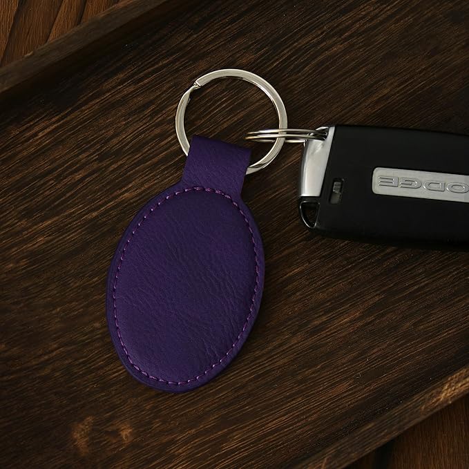 LaserGram Oval Keychain, Off Road Racer, Personalized Engraving Included (Dark Purple)