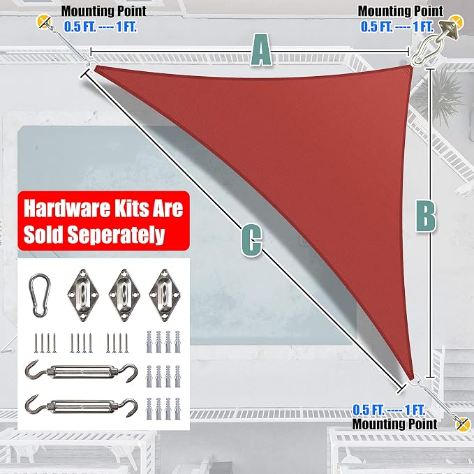 Amgo Custom Size 13' x 23' x 26.4' Red Right Triangle Sun Shade Sail UPF50+ - Image 6