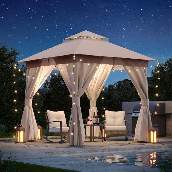 8'x8' Outdoor Gazebo, Metal Frame Heavy Duty Patio Canopy Tent Shelter by LAUSAINTHOME
