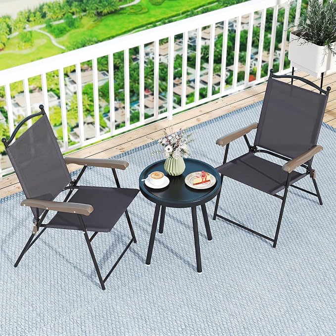 GIANTEX Set of 4 Patio Folding Chairs, Outdoor Patio Dining Chairs w/Armrest - Image 9
