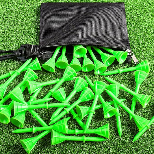 Golf Tees Plastic 3 1/4 inch Unbreakable 30 Pack with Pouch Bag, Durable Stable Available 83 mm Long Tee for Golfer Practice