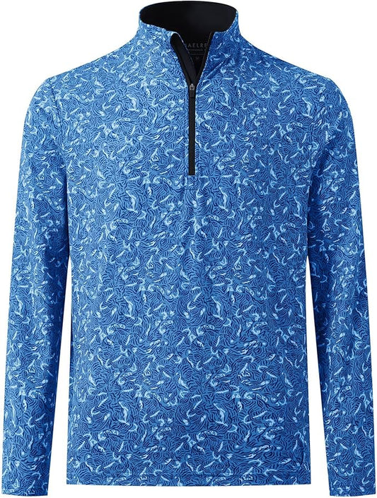 M MAELREG Quarter Zip Golf Pullover Men Dry Fit Long Sleeve Performance Wicking 1/4 Zip Full Print Pullover Mens Sweatshirt