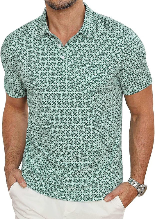 Lexiart Mens Golf Shirt Short Sleeve Dry Fit Print Moisture Wicking Performance Patterns Collared Polo Shirt with Pocket