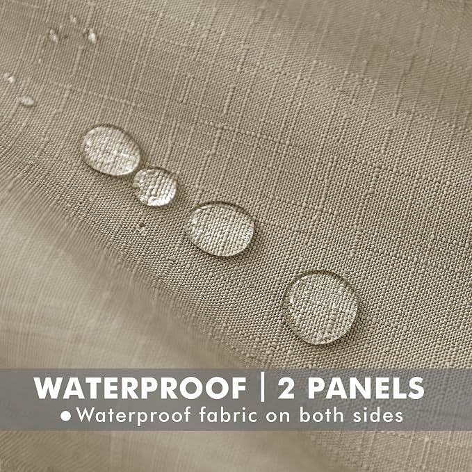 Linen Outdoor Curtains for Patio Waterproof 4 Pcs 110x95 In Taupe | Light - Image 2