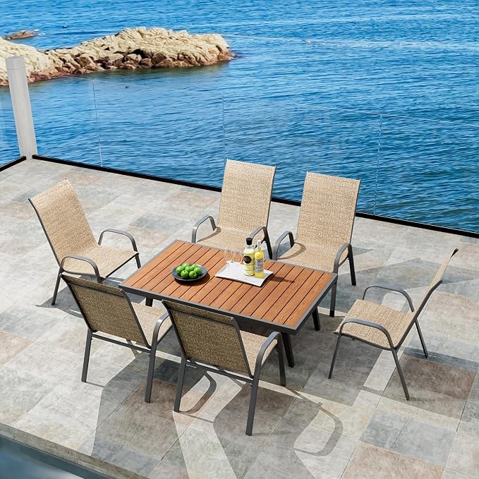 Patio Chairs Set of 6, Outdoor Stackable Dining Chairs - Image 6