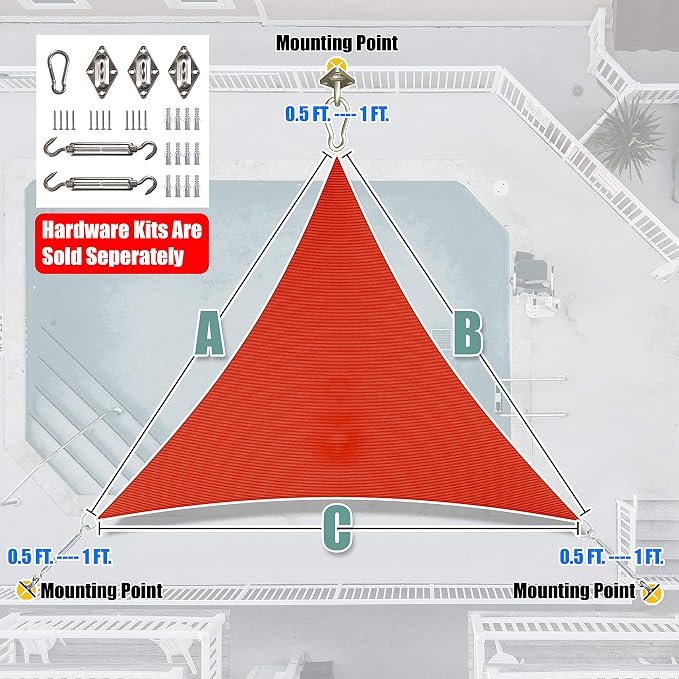 Amgo Custom Size 19' x 19' x 19' Red Triangle Sun Shade Sail UPF50+ AGTAPT12 - Image 6