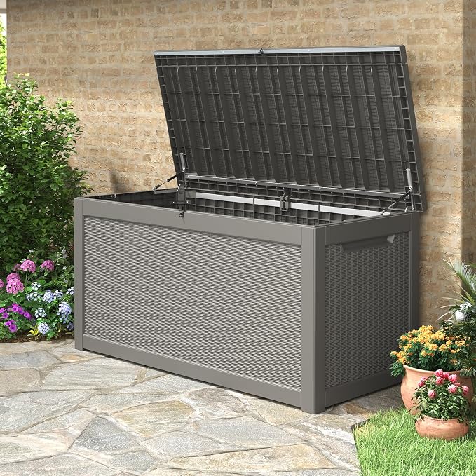 330 Gallon Outdoor Storage Box, Resin Large Deck Box Outdoor Waterproof Storage by KAMABOKO