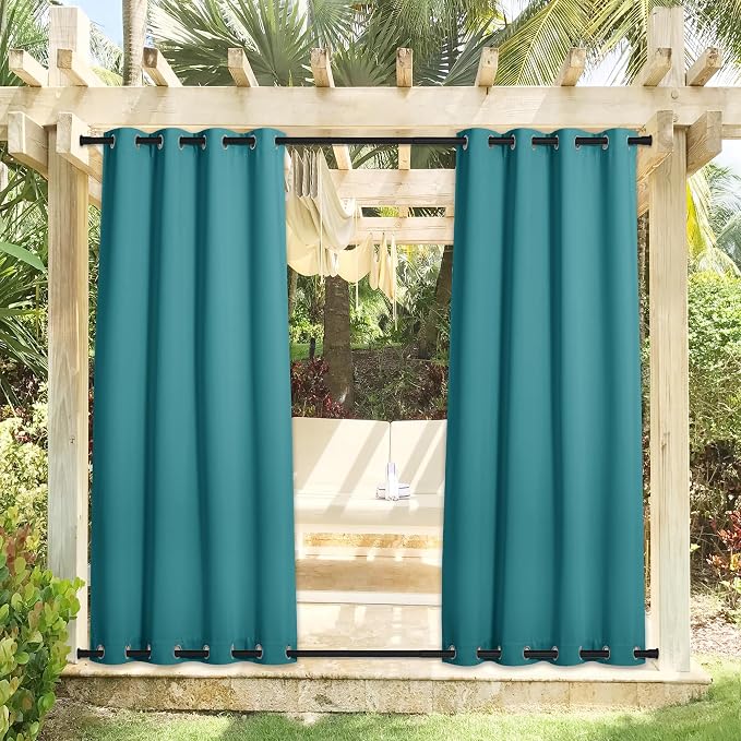 NICETOWN 2 Panels Peacock Teal Outdoor Curtains - Image 2