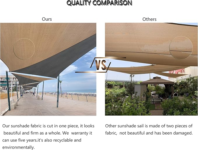 Tronssien Rectangle 10'x10' Sun Shade Sail, 95% UV Blockage Canopy Awning - Image 6