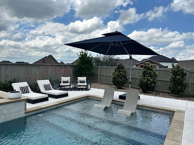 PURPLE LEAF Cantilever Patio Umbrellas 10'x 10' Square Double Top Navy Blue | - Image 2