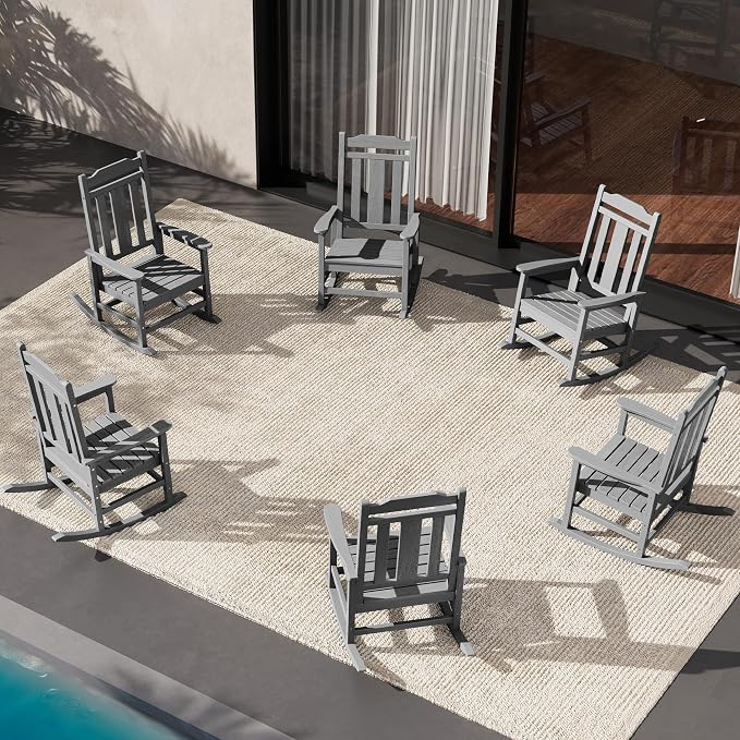 SERWALL HDPE Oversized Outdoor Rocking Chairs Set of 6, Patio Rocker, All by SERWALL