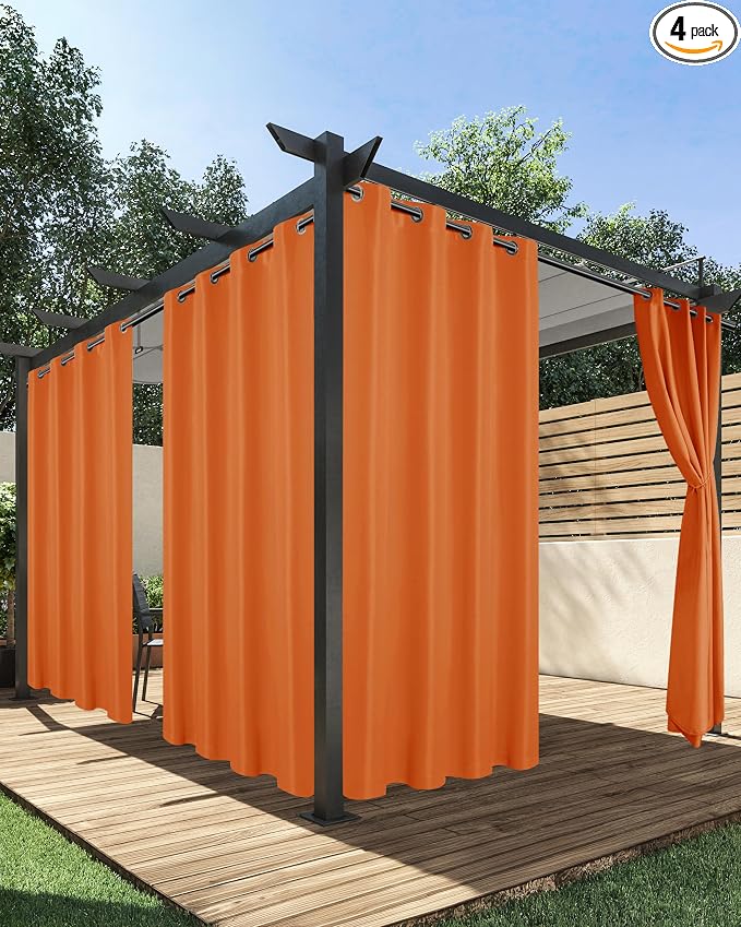 Outdoor Curtains for Patio Waterproof 4 Pcs 54x84 Inch Mecca Orange | Poolside by HolidayIdeas