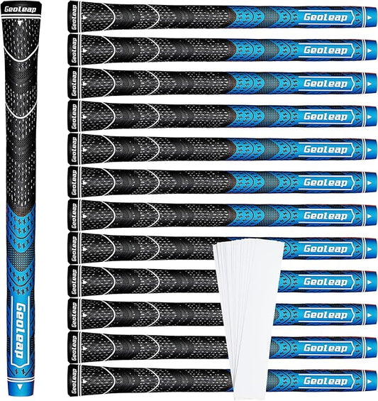 Geoleap Golf Grips Set of 13- Grips with Tapes and with All Repair Kits for Choice,Hybrid Golf Club Grips,Standard/Midsize,All Weather Contral, High Feedback & Traction.