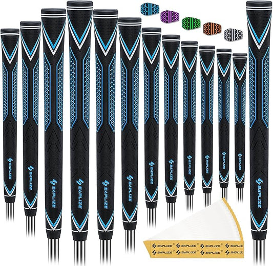 SAPLIZE High-performance Rubber Golf Grips 13 Pack, High Shock Absorption, Non-slip, Choose from 13 Grips with 15 Tapes or Full Regripping Kit, Std/Mid/Jumbo, CC10 Series