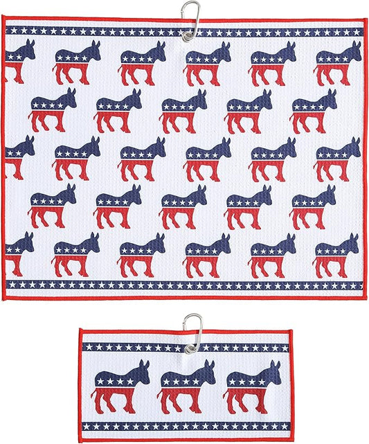 Microfiber Golf Towels for Golf Bags & Carts - Premium Weave Waffle & Ball Towels with Carabiner Clip, Essential Accessories for Men, Women and Kids, Golfer Gifts, Set of 2 (Donkey)
