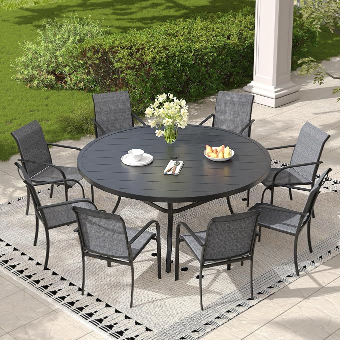 Outdoor Chairs Set of 8, Stackable Patio Dining Chairs - Image 2