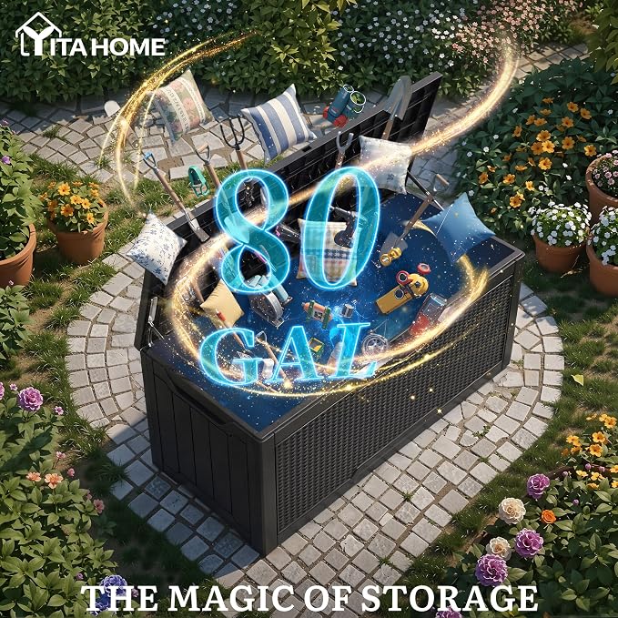 YITAHOME 80 Gallon Outdoor Storage Box | Large Water Resistant Resin Deck Box - Image 2