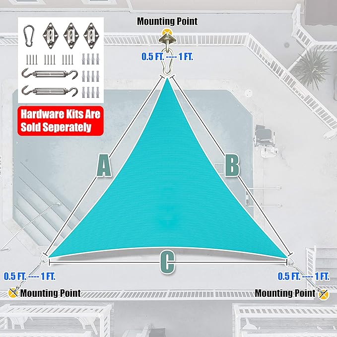 Amgo Custom Size 27' x 27' x 27' Turquoise Triangle Sun Shade Sail UPF50+ - Image 6