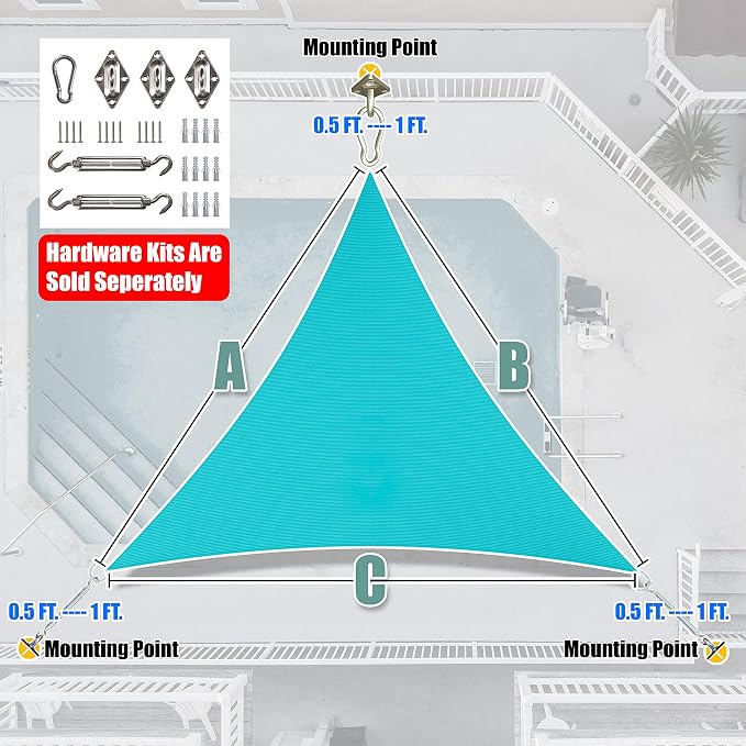 Amgo 12' x 12' x 12' Turquoise Triangle Sun Shade Sail Outdoor Canopy Awning - Image 6