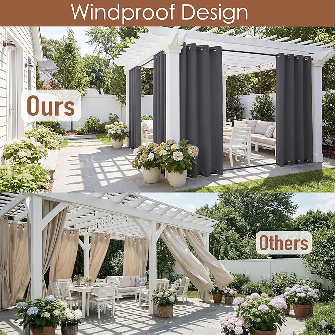 RYB HOME Extra Wide Outdoor Curtains 2 Panels or Patio Waterproof | Blackout - Image 2