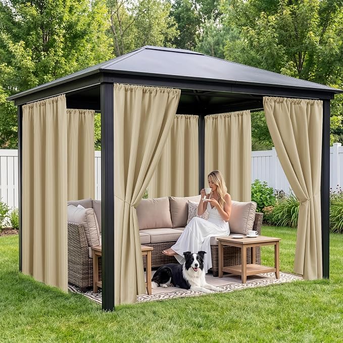 Patio Curtains Outdoor Waterproof, 4 Panels, Rod Pocket Sunshades | - Image 4