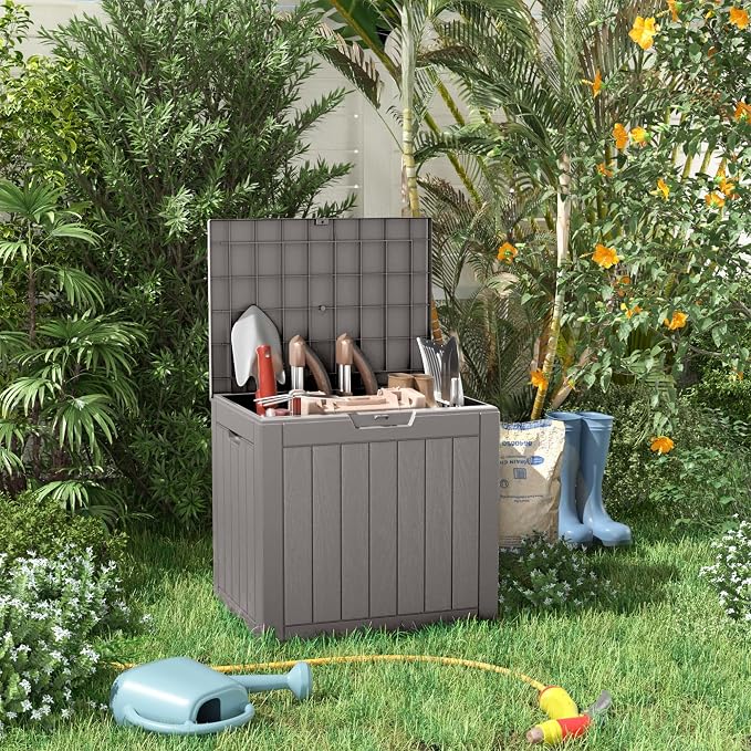 PatioZen 31 Gallon Resin Deck Box, Lockable Patio Outdoor Storage Box - Image 5