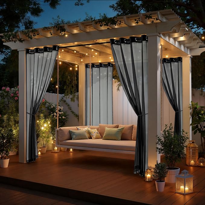 MIULEE Black Outdoor Curtain for Patio Waterproof 4 Panels 54 x 90 Inch | - Image 5