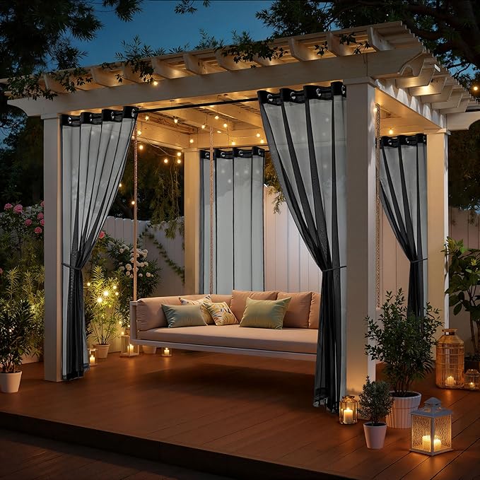 MIULEE Black Outdoor Curtain for Patio Waterproof 4 Panels 54 x 108 Inch | - Image 5