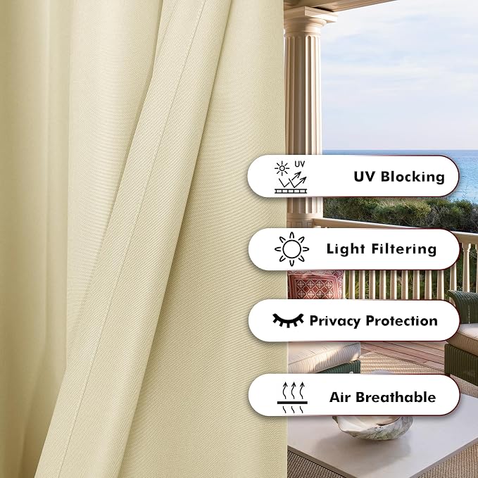 BONZER Outdoor Curtains for Patio Waterproof Thick Privacy | Wide Grommet Light - Image 4
