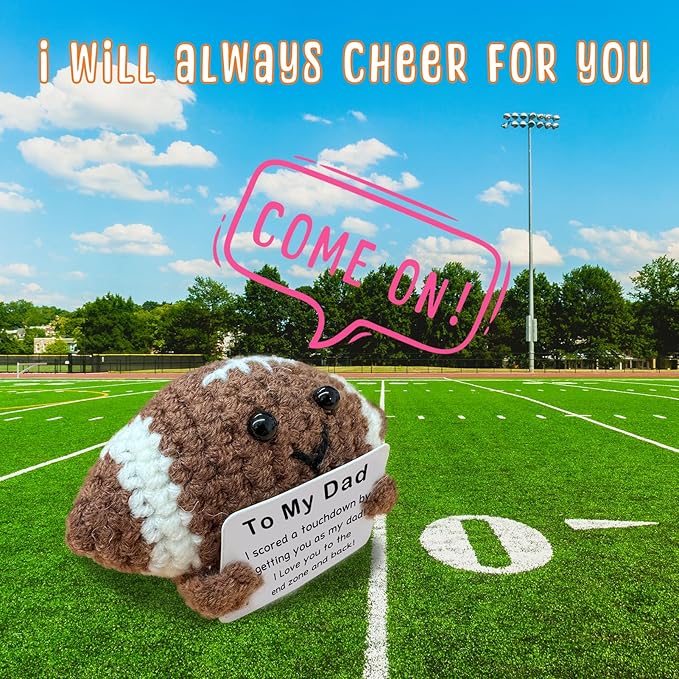 Mini Handmade Crochet Football Birthday Gift for Dad, Emotional Support Football Son Daughter Gift for Dad, I Love You Decor for Father