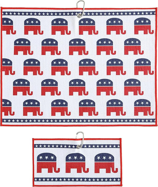 Microfiber Golf Towels for Golf Bags & Carts - Premium Weave Waffle & Ball Towels with Carabiner Clip, Essential Accessories for Men, Women and Kids, Golfer Gifts, Set of 2 (Elephant)