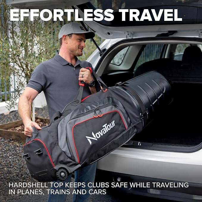 Golf Travel Bag for Airlines: Hard Case Top, Waterproof Zippers, 1680D Oxford Fabric, Built-in TSA Lock, Oversized Tank Wheels, Lightweight, Easy to Maneuver – Maximum Club Protection
