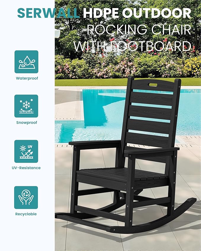 SERWALL Outdoor Rocking Chair Set of 4, Oversized HDPE Rocker, All Weather - Image 4