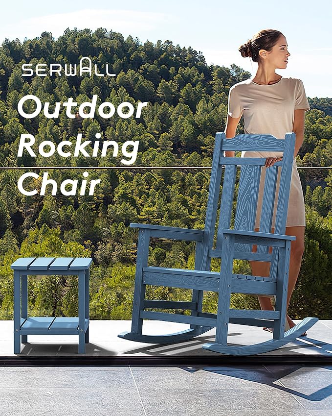 SERWALL Outdoor Rocking Chairs Set of 2, HDPE Porch Rocker Outdoor - Image 5
